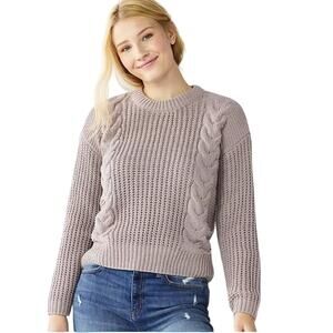 SO Chunky Chenille Ribbed and Cable Knit Sweater Top SIze Large Lilac Pullover